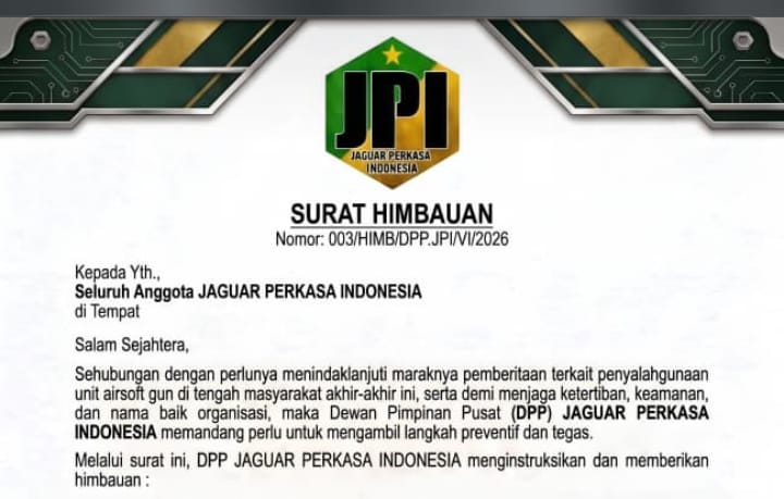 Dokumen Surat Himbauan DPP JPI tentang aturan ketat penggunaan airsoft gun